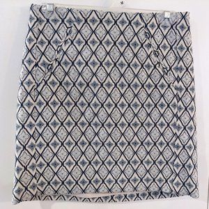 LOFT Blue and Cream Diamond Print Mini Skirt